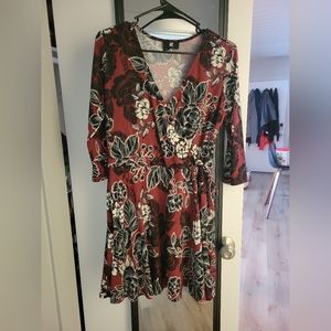 IZ Byer Burgundy Floral Wrap Dress